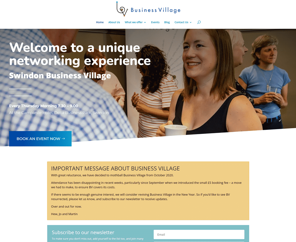 Screenshot of Business Village website